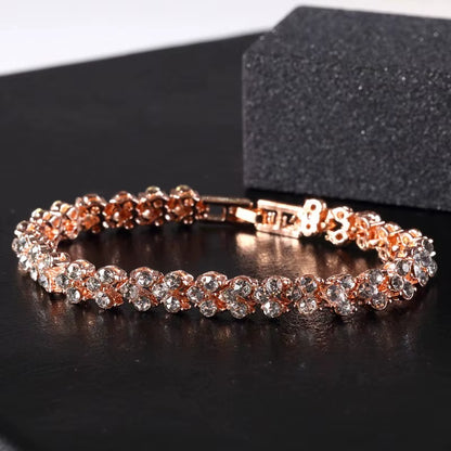 Exquisite Luxury Roman Crystal Bracelet for Women Wedding Gift Korean Rose Gold Silver Color Chain Bracelets Jewelry