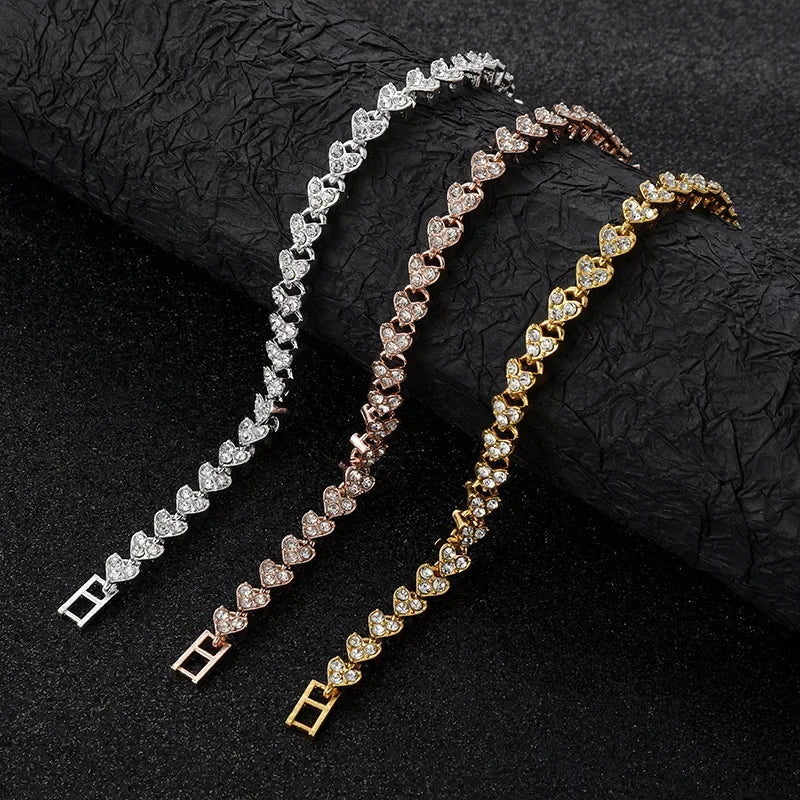 Exquisite Luxury Roman Crystal Bracelet for Women Wedding Gift Korean Rose Gold Silver Color Chain Bracelets Jewelry