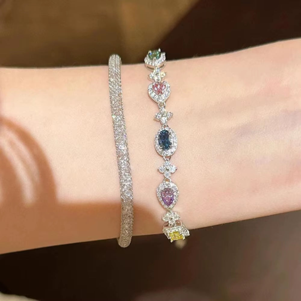 Exquisite Colorful Rhinestone Inlay Bracelet for Women Light Luxury Gem Chain Bracelet Wedding Jewelry Gifts