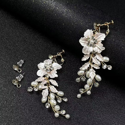 Elegant Floral Earrings for Women Pearl & Crystal Bridal Jewelry - Bohemian Wedding Accessories - Luxury Everyday to Formal Wear