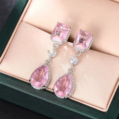 Pink/Yellow Cubic Zirconia Hanging Earrings for Women Romantic Pear CZ Dangle Earrings Wedding Party Luxury Trend Jewelry