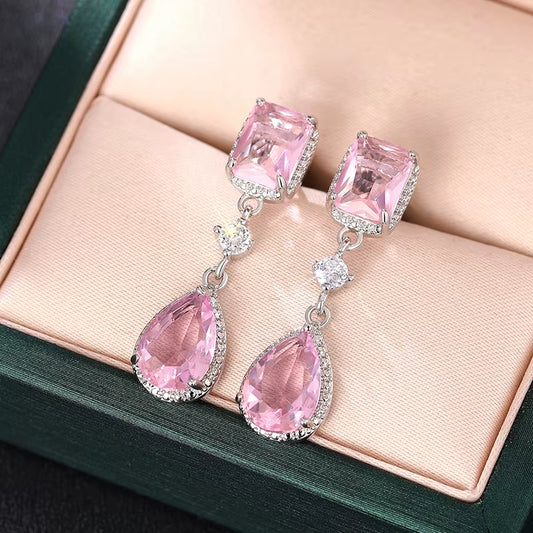Pink/Yellow Cubic Zirconia Hanging Earrings for Women Romantic Pear CZ Dangle Earrings Wedding Party Luxury Trend Jewelry