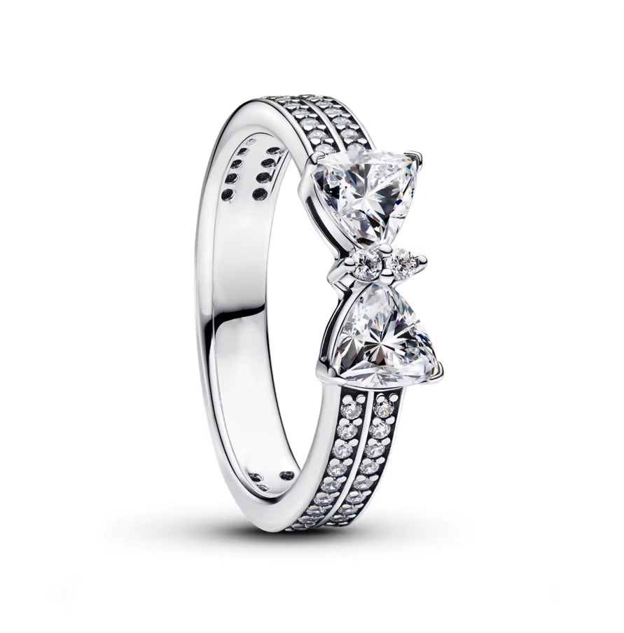 New 925 Sterling Silver Red Pink Bow Zircon Oxide Enamel Heart Love Ring Wedding Rings Fashion Fine Jewelry for Women Gifts