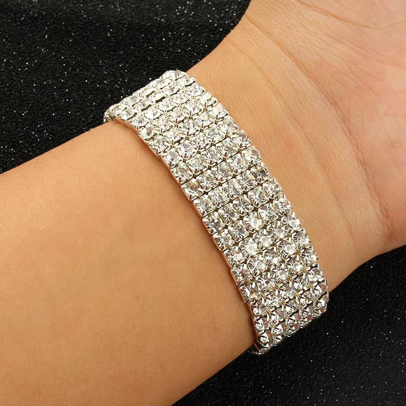 Multi-Style Silver Color Rhinestone Bracelets & Bangles Wedding Bridal Bracelet Stretching Wristband Bracelet for Women Jewelry
