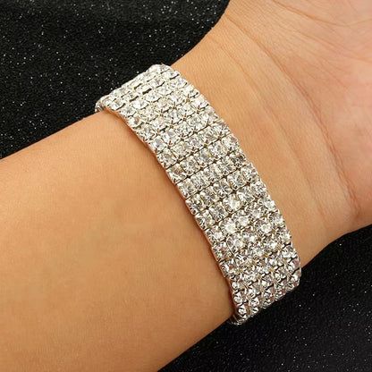 Multi-Style Silver Color Rhinestone Bracelets & Bangles Wedding Bridal Bracelet Stretching Wristband Bracelet for Women Jewelry