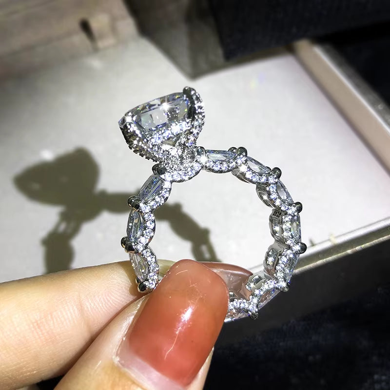 2Pcs Bridal Set Elegant Rings for Women 925 Sliver Wedding Engagement Fashion Jewelry with Full Shiny Zircon Female Ring