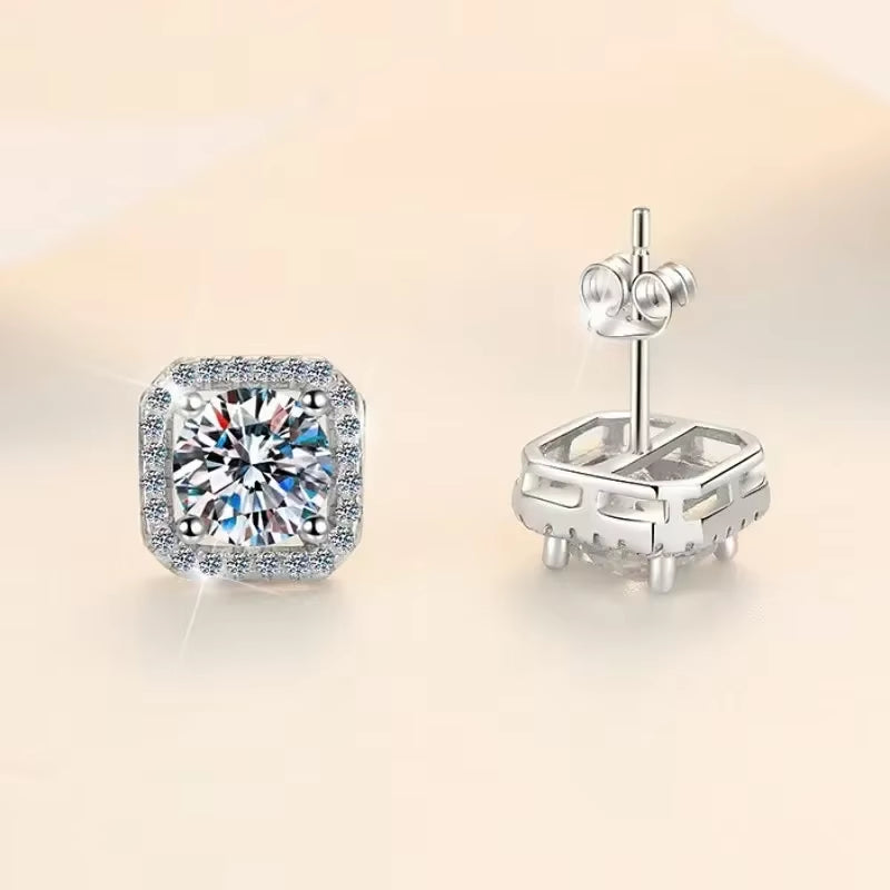 Diamond Earrings Mosonite Earring Square Bag Earrings Marry Jewelry Simple and Fashionable Party, Valentine'S Day Gift