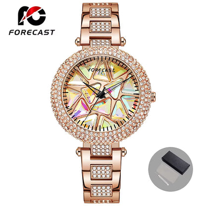 FORE CAST New Elegant Quartz Women Watch Luxury Rhinestone Style Fashion Women Waterproof Ladies Watch Steel Relogio Feminno