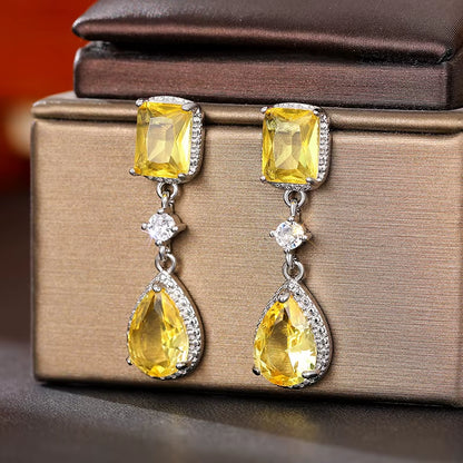 Pink/Yellow Cubic Zirconia Hanging Earrings for Women Romantic Pear CZ Dangle Earrings Wedding Party Luxury Trend Jewelry