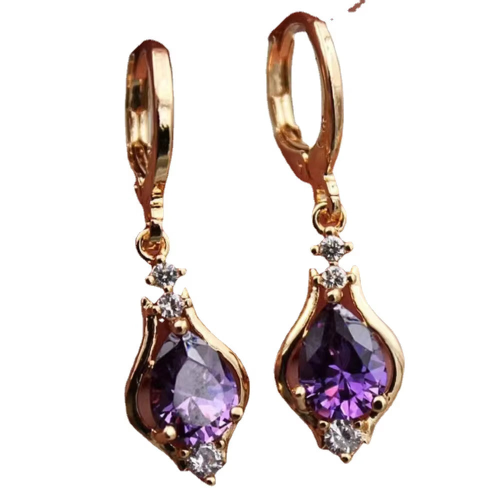 Luxury Trendy Purple Water Drop Crystal Dangle Earrings for Women Charm Wedding Bride Party Korea Earring Jewelry Accessory Gift
