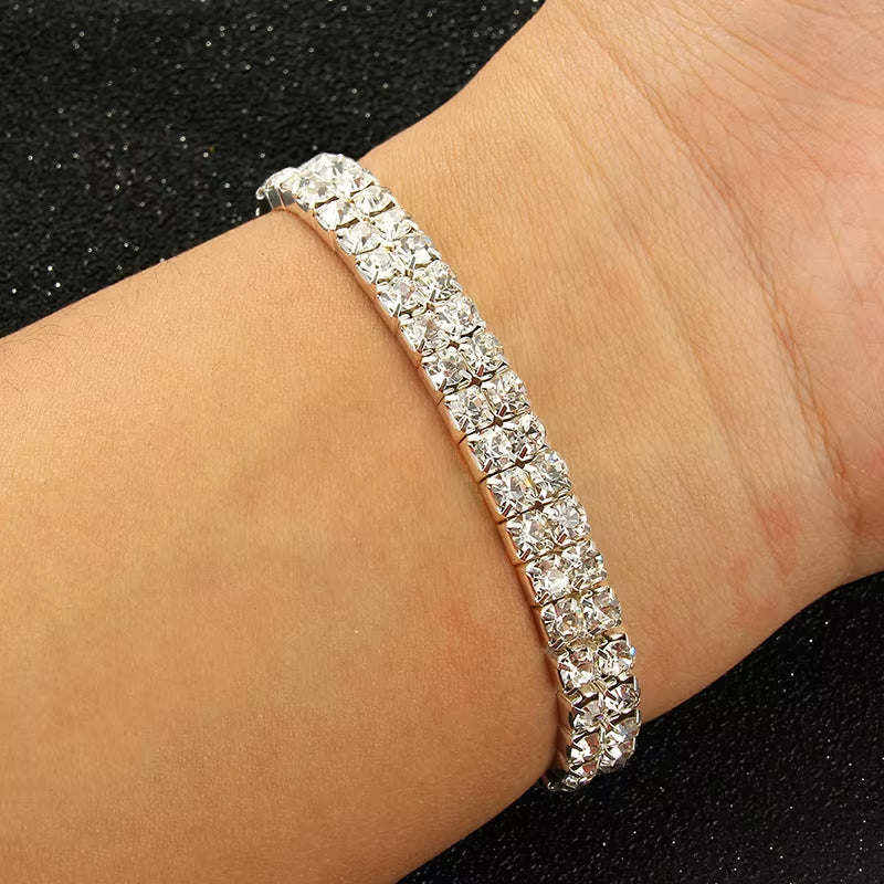 Multi-Style Silver Color Rhinestone Bracelets & Bangles Wedding Bridal Bracelet Stretching Wristband Bracelet for Women Jewelry