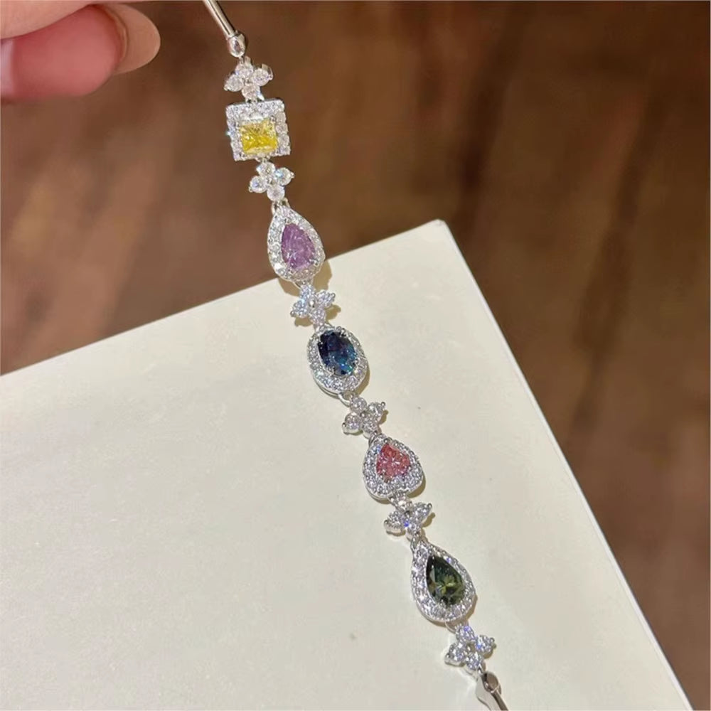 Exquisite Colorful Rhinestone Inlay Bracelet for Women Light Luxury Gem Chain Bracelet Wedding Jewelry Gifts