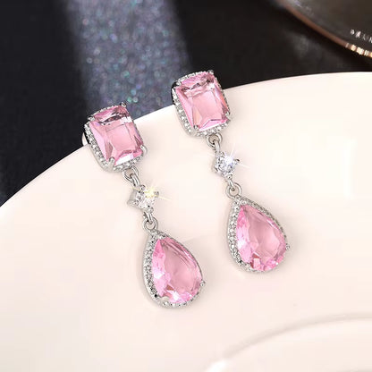 Pink/Yellow Cubic Zirconia Hanging Earrings for Women Romantic Pear CZ Dangle Earrings Wedding Party Luxury Trend Jewelry