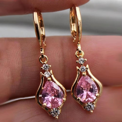 Luxury Trendy Purple Water Drop Crystal Dangle Earrings for Women Charm Wedding Bride Party Korea Earring Jewelry Accessory Gift