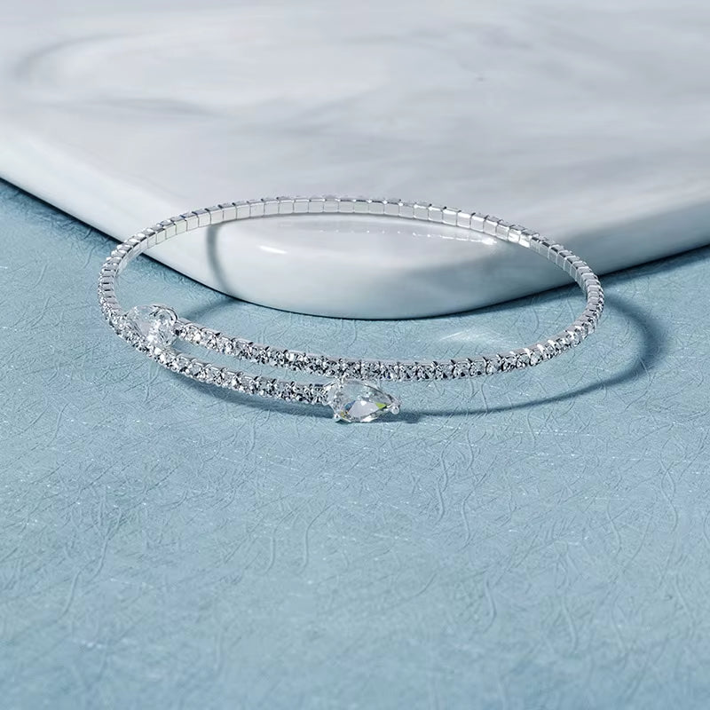 Fashion Rhinestone Bracelets for Women Silver Color Bangle Shining Luxury Trendy Ladies Girls Bracelet Jewelry Gifts