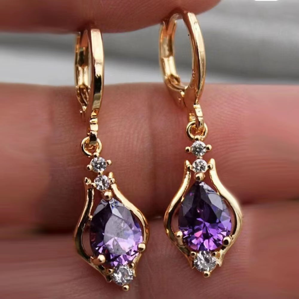Luxury Trendy Purple Water Drop Crystal Dangle Earrings for Women Charm Wedding Bride Party Korea Earring Jewelry Accessory Gift